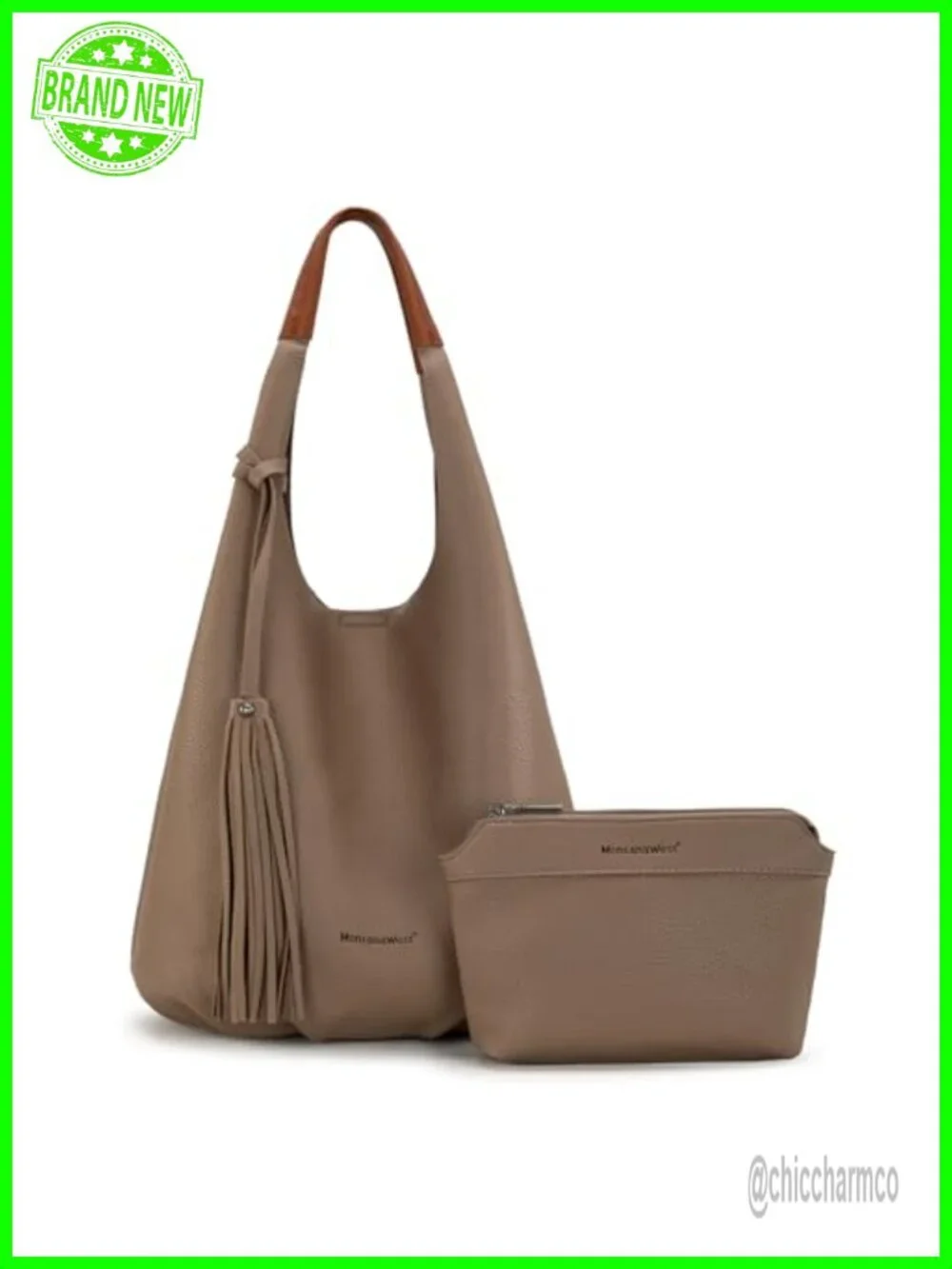 Slouchy Hobo Bag Set with Tassels Magnetic Closure Faux Leather Shoulder Bag